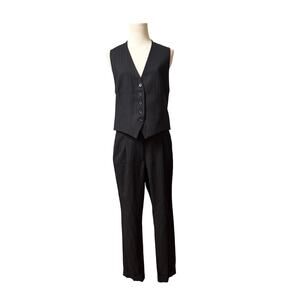 Nili Lotan Angelina Vest & Pant Set Black w/Thin Pinstripe Italian Wool - Size 4
